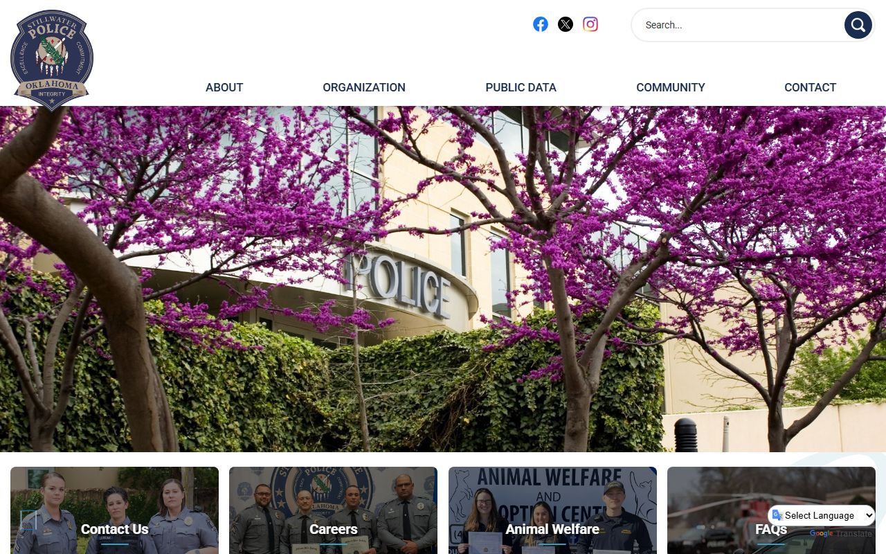 Stillwater Police Department website showing contact and records information