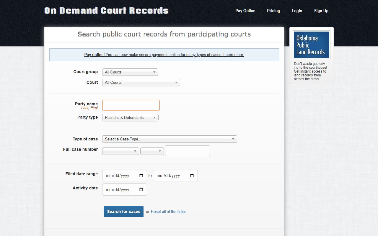 Oklahoma people search ODCR court records portal