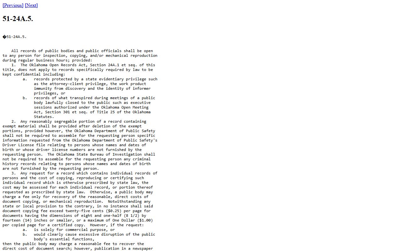 Oklahoma people search Open Records Act statute