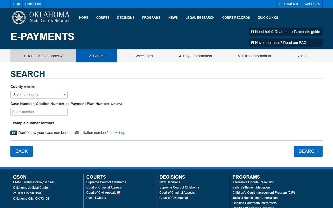 Oklahoma people search OSCN e-payments portal